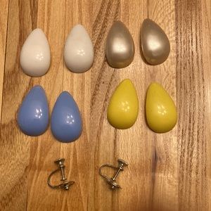 Rare Vintage interchangeable snap back teardrop earrings pastel colors, Clip-on